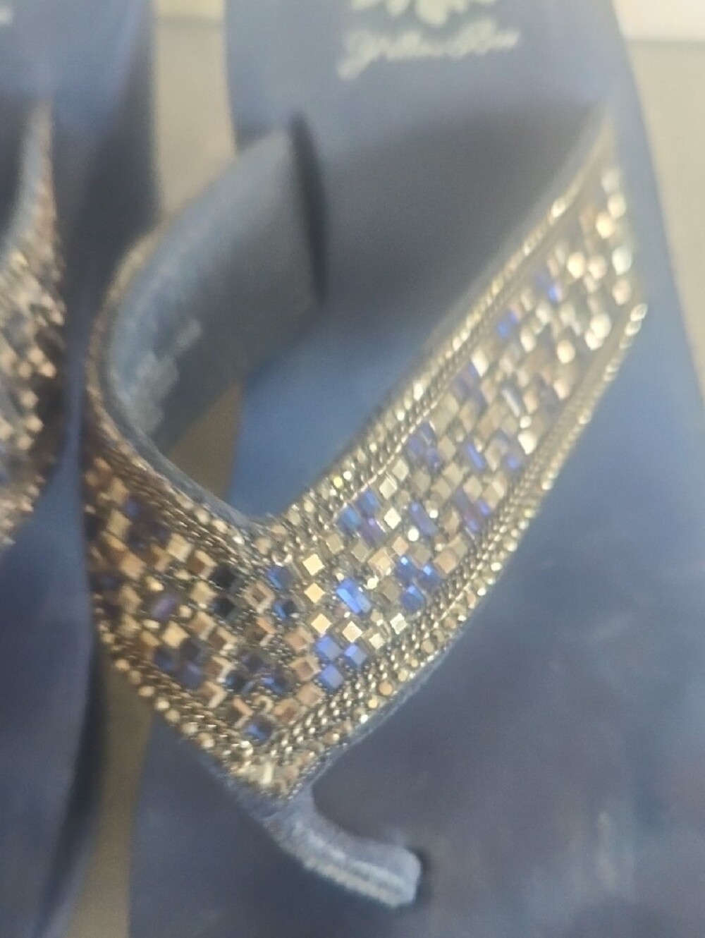 Yellow Box Navy Beaded Wedge Thong Sandals - Picture 10 of 10